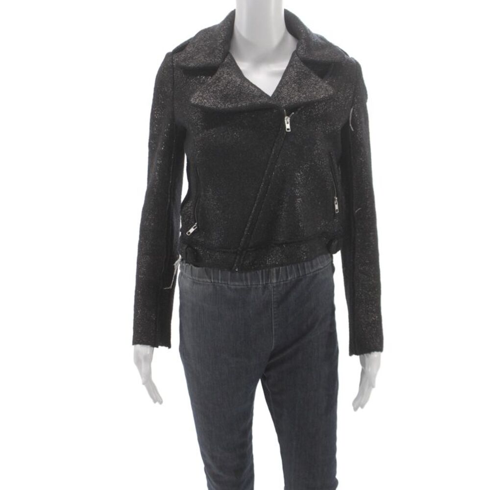 Gryphon New York Womens Biker Jacket Black Zip Collared Wool Blend Size S